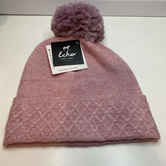 New With Tags Echo beanie Pink winter Hat with pom pom On Top for women - Picture 1 of 8
